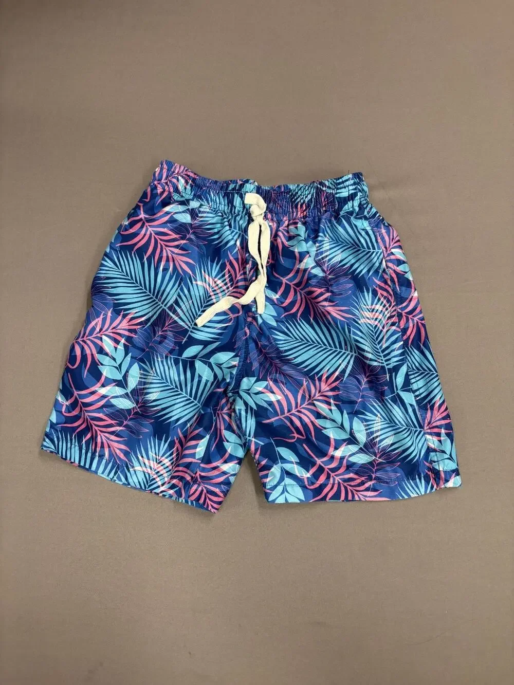 Hawaiian Flower Boys Youth Lined Swim Trunks Size 10/12 Blue Pink